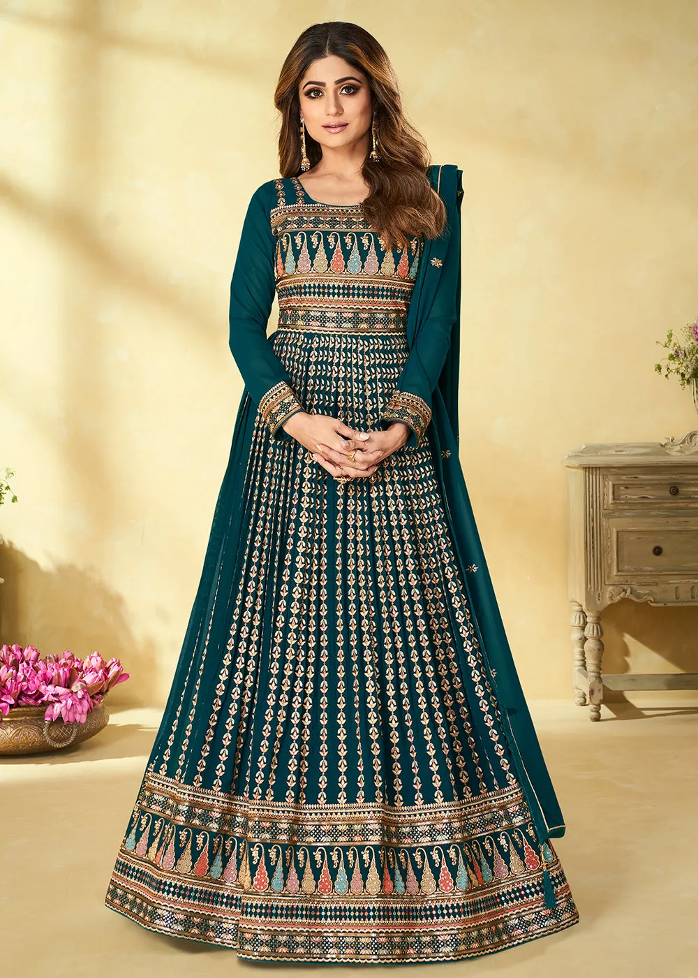 Function Wear Amazing Teal Blue Floor Length Anarkali