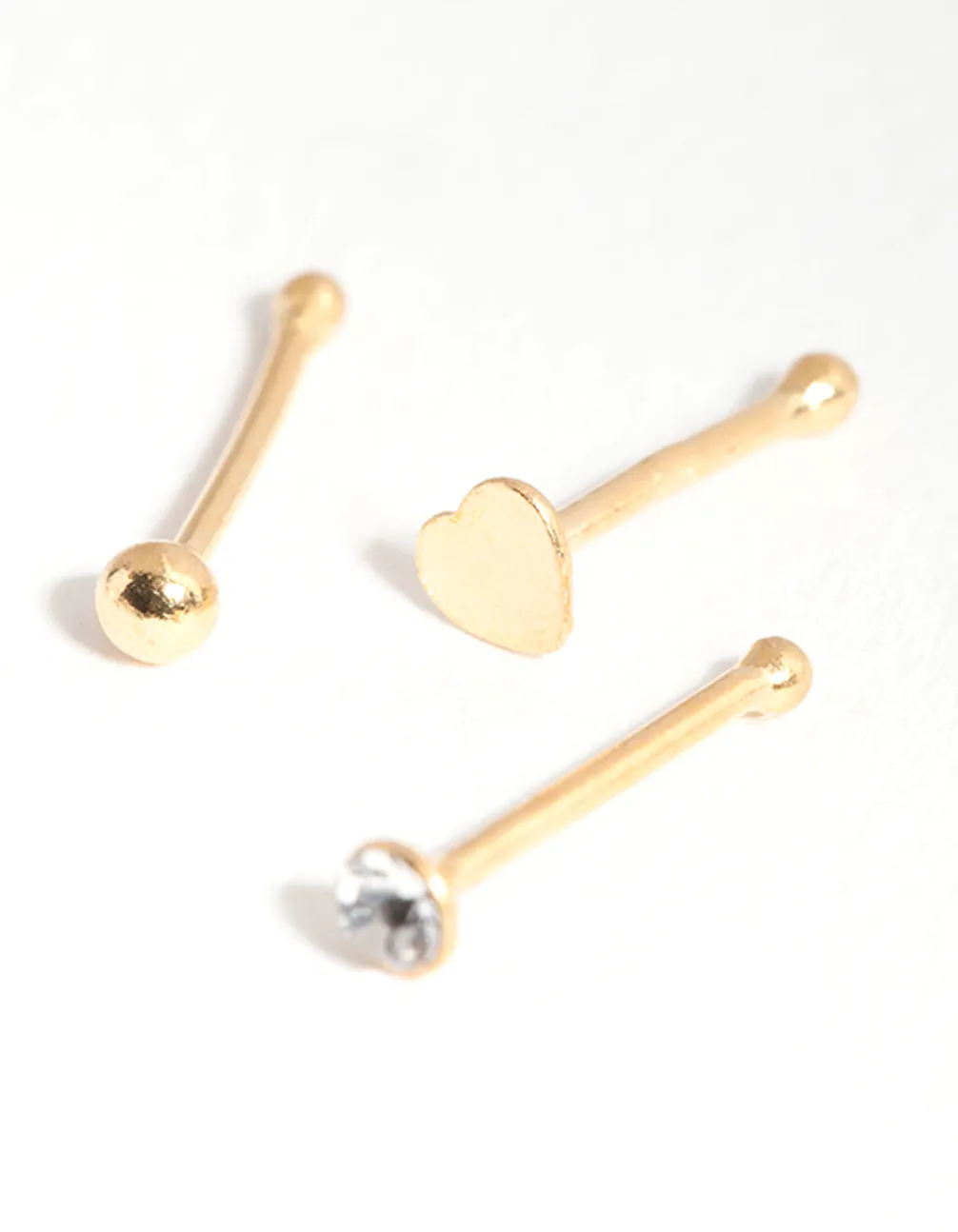 Gold Plated Sterling Silver Heart Nose Stud Pack