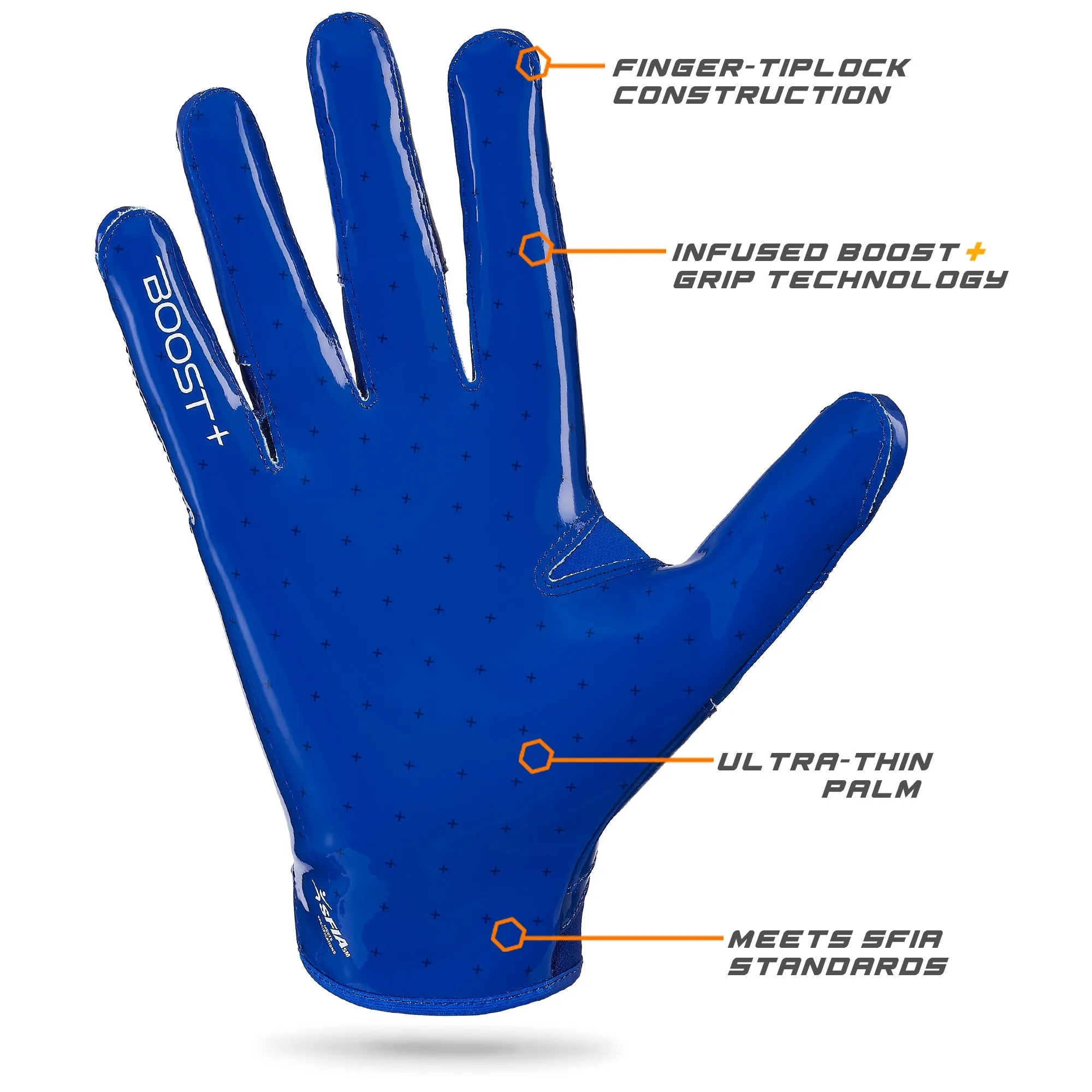 Grip Boost Solid Blue Stealth 6.0 Boost Plus Football Gloves