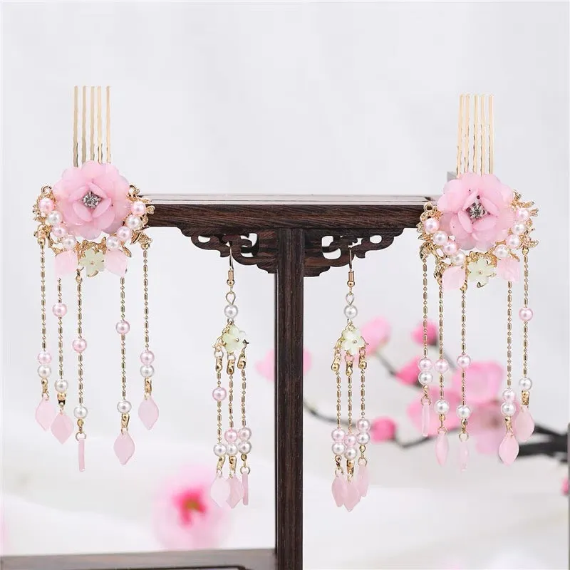 Hair Accessories Set: Pink Blooms