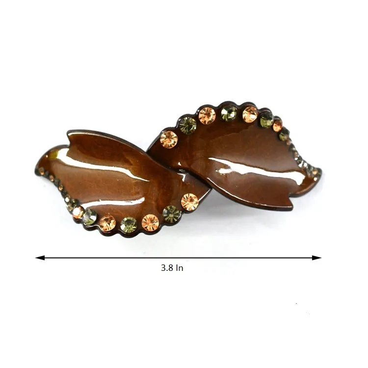 Hair Clip Rhinestone Two Leaves