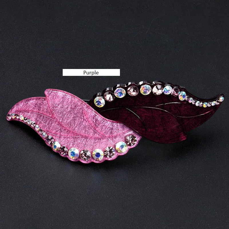 Hair Clip Rhinestone Two Leaves