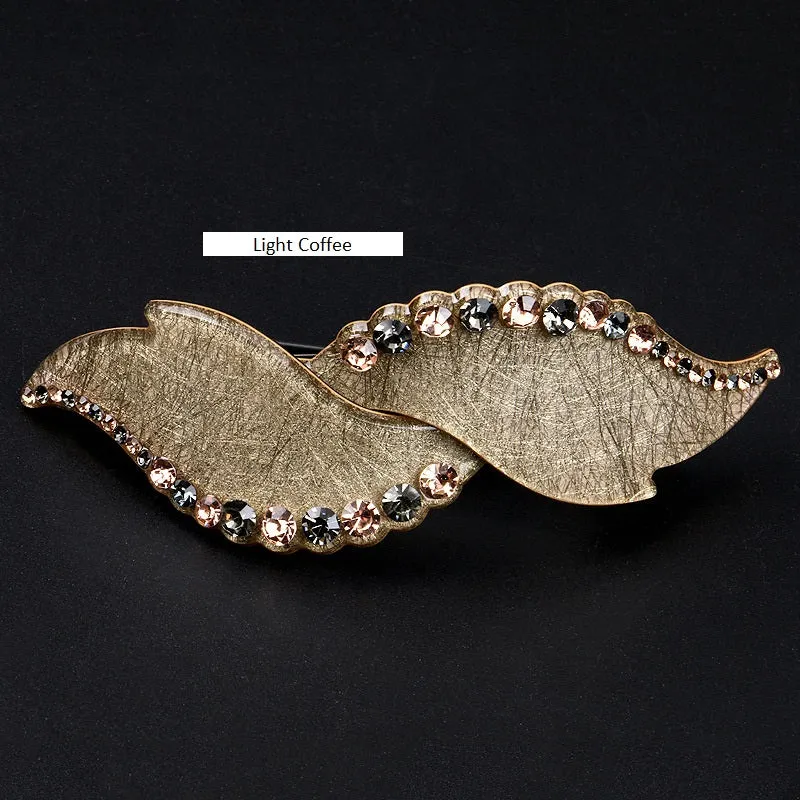 Hair Clip Rhinestone Two Leaves