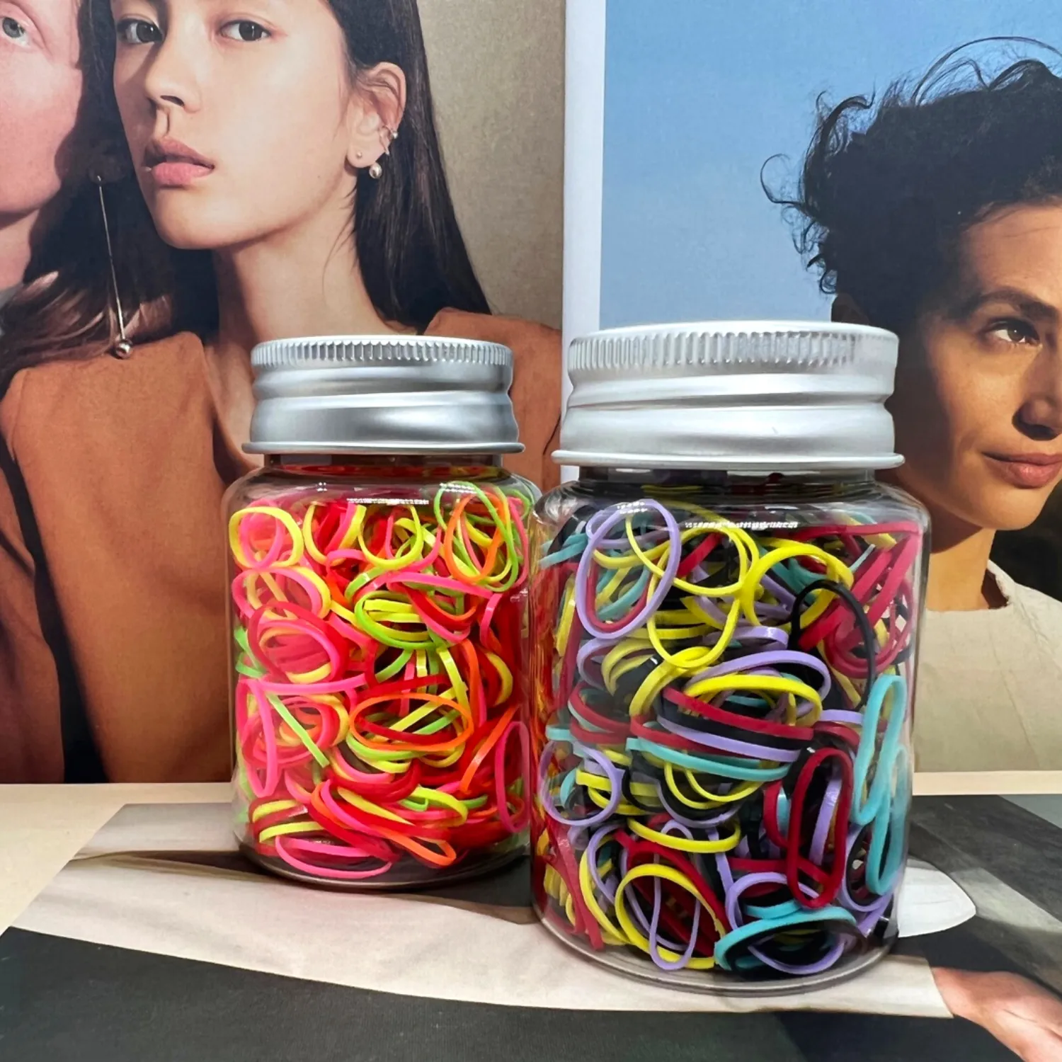 Hair elastics in a jar