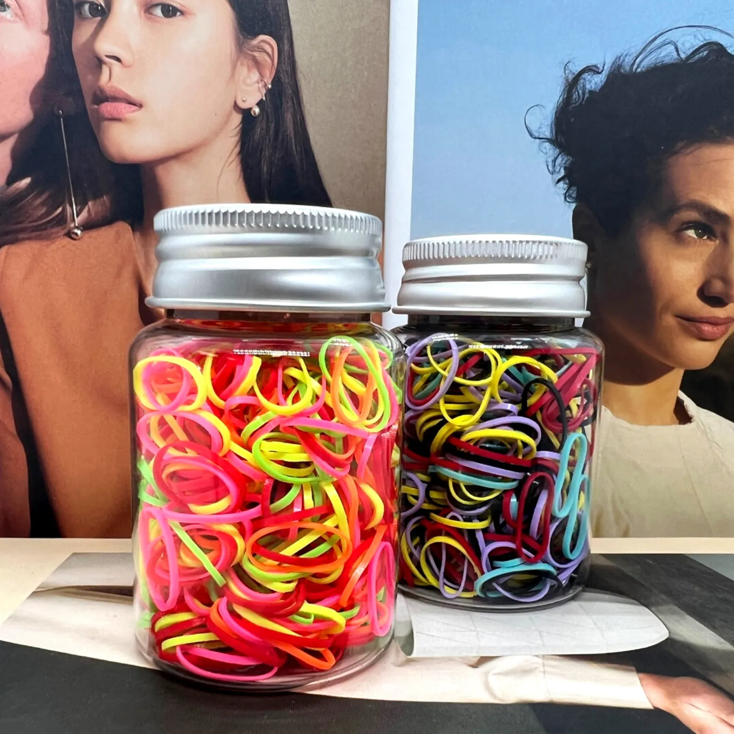 Hair elastics in a jar