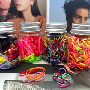 Hair elastics in a jar