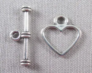 Heart Shaped Toggle Clasp Silver Tone 20 sets (G026-1)