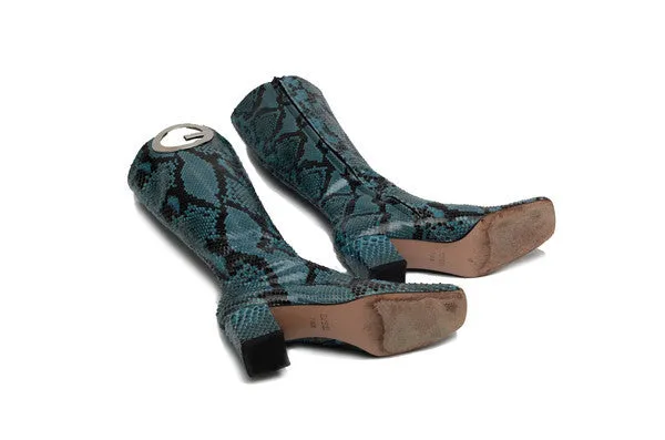 Iconic Tom Ford for Gucci - Python Blue Boots - IT  7 1/2