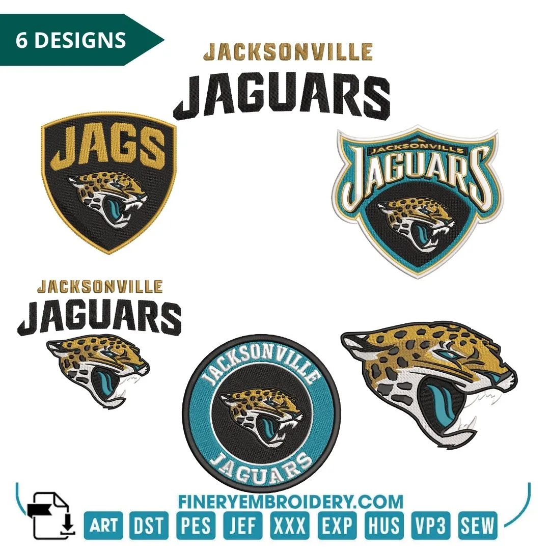 Jacksonville Jaguars - Pack of 6 Designs - 2 Sizes - Embroidery Design