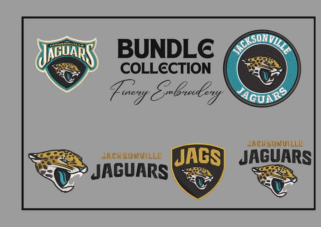 Jacksonville Jaguars - Pack of 6 Designs - 2 Sizes - Embroidery Design