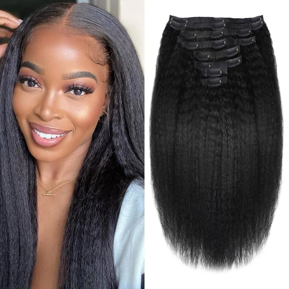 Kinky Straight Human Hair Clip in Extensions 120G 12Inch - 26 Inches