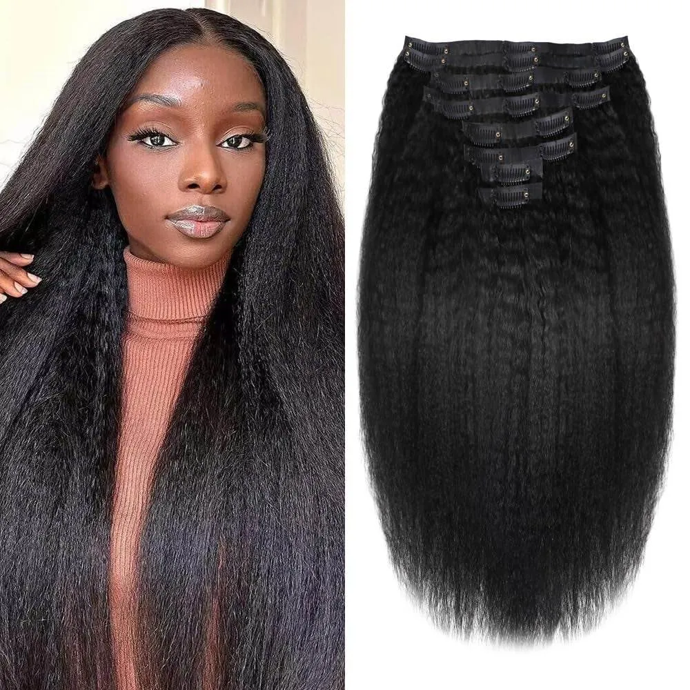 Kinky Straight Human Hair Clip in Extensions 120G 12Inch - 26 Inches