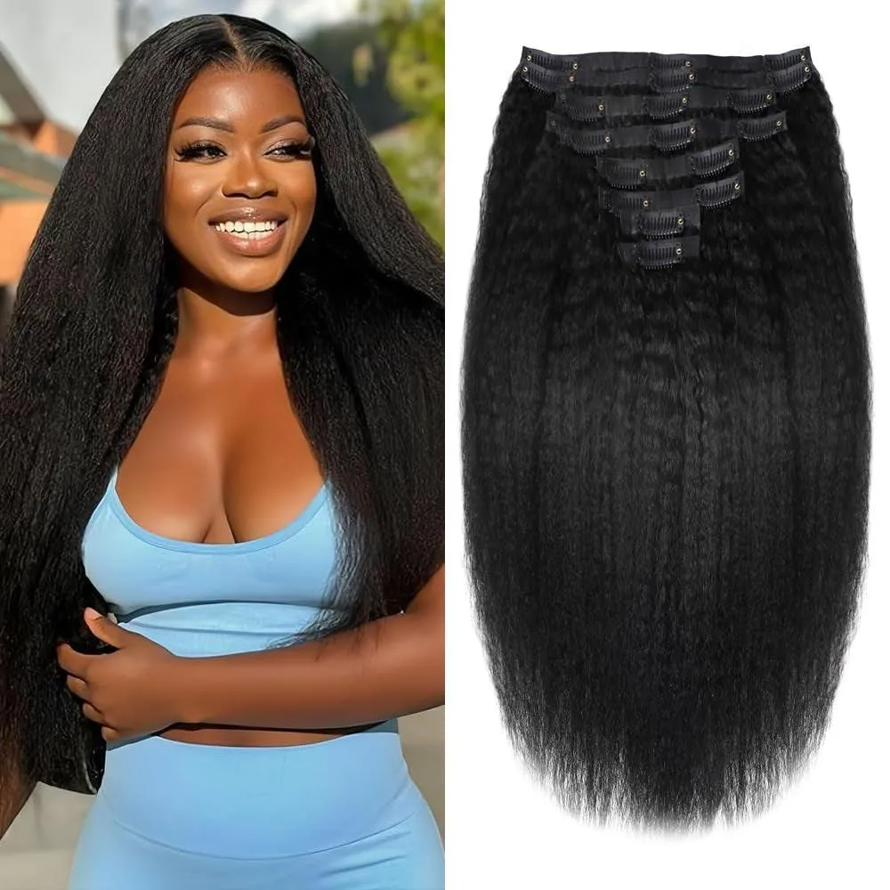 Kinky Straight Human Hair Clip in Extensions 120G 12Inch - 26 Inches