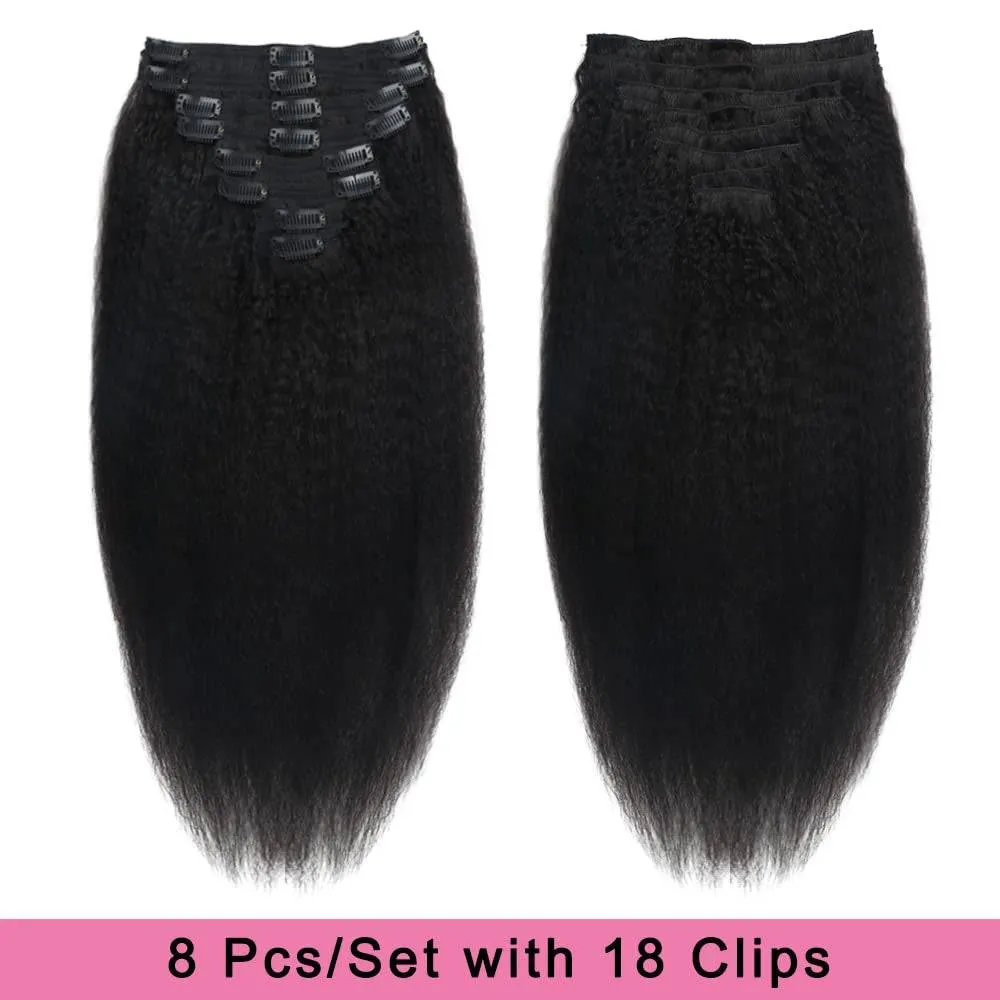 Kinky Straight Human Hair Clip in Extensions 120G 12Inch - 26 Inches