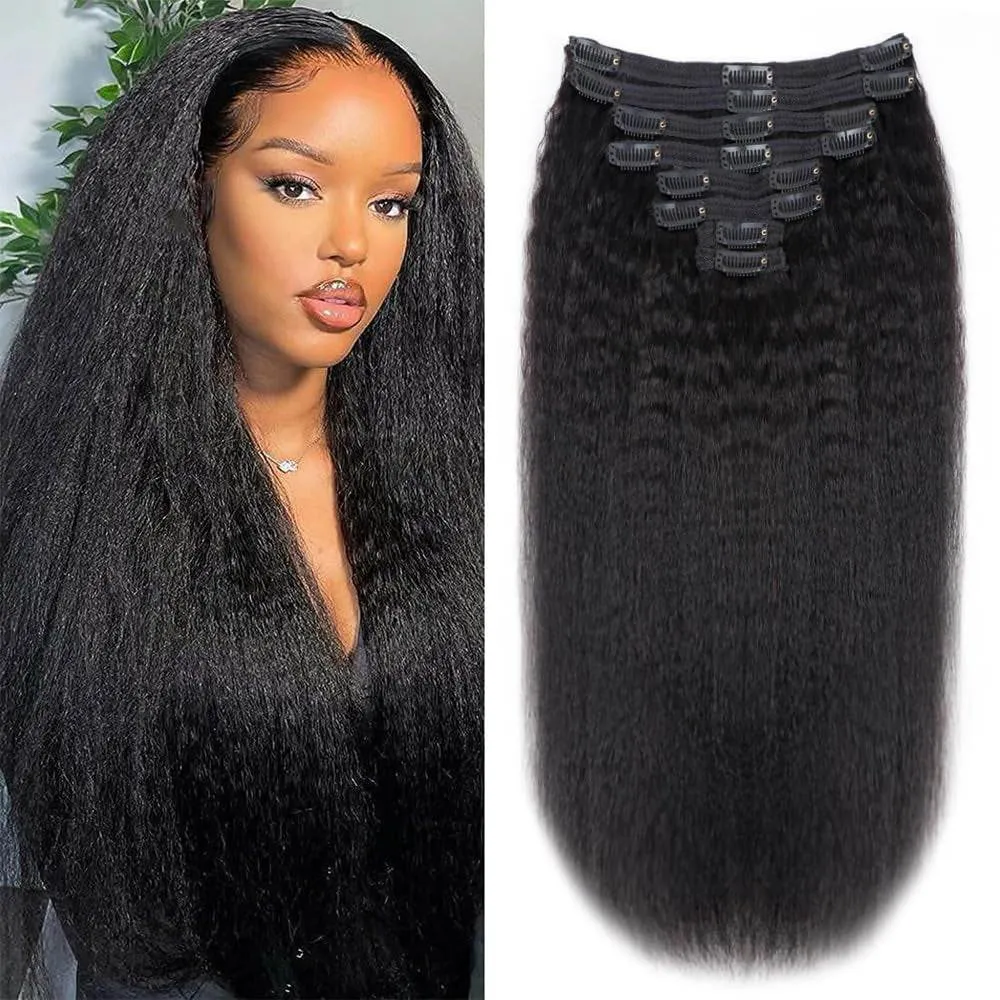 Kinky Straight Human Hair Clip in Extensions 120G 12Inch - 26 Inches