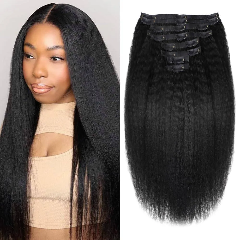 Kinky Straight Human Hair Clip in Extensions 120G 12Inch - 26 Inches