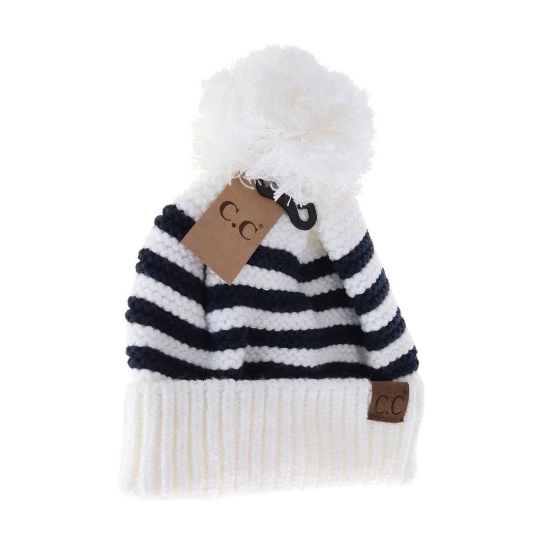 Knit Pom Striped C.C. Beanie