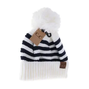 Knit Pom Striped C.C. Beanie