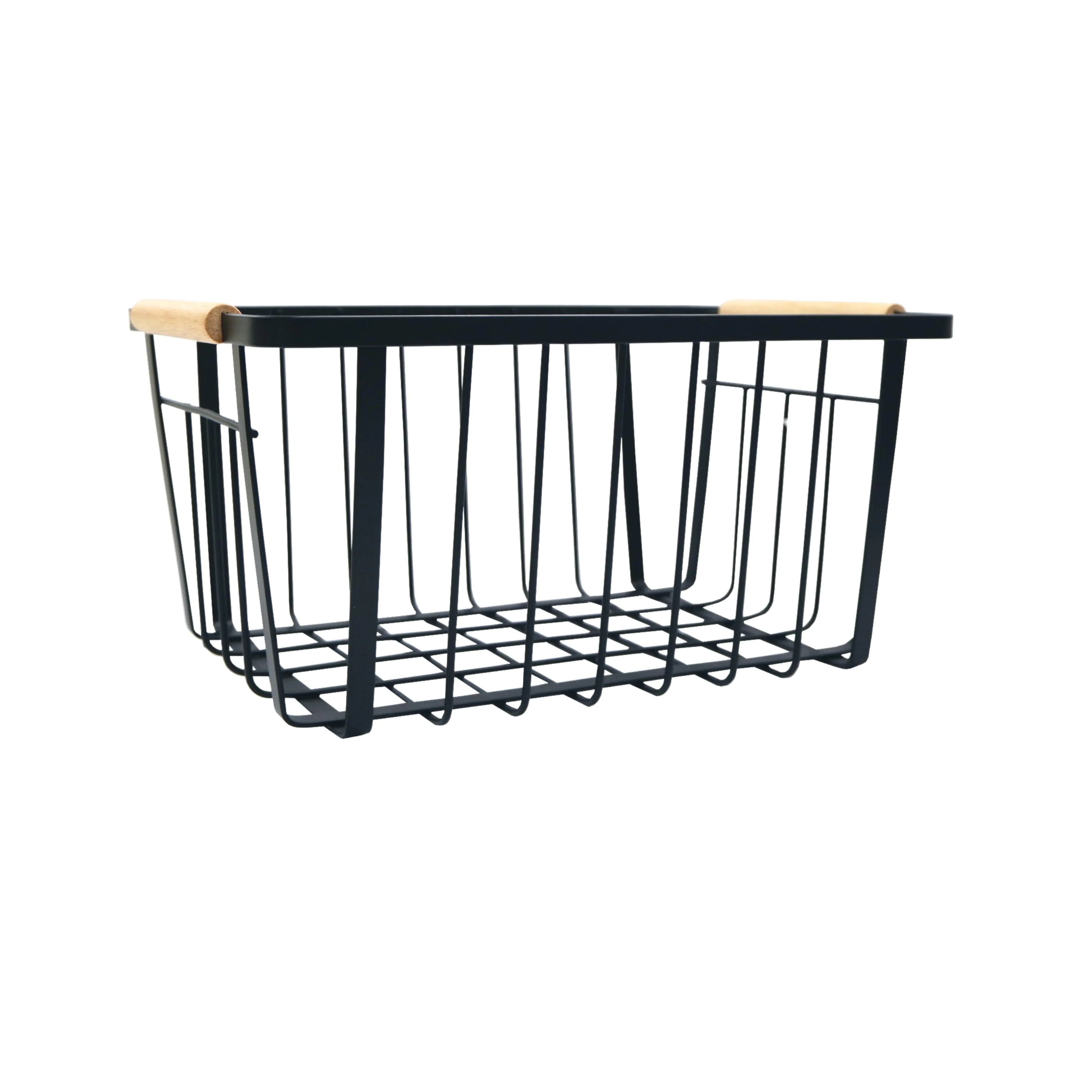 Landmark Black Metal Storage Basket with Wood Handle