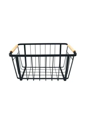 Landmark Black Metal Storage Basket with Wood Handle