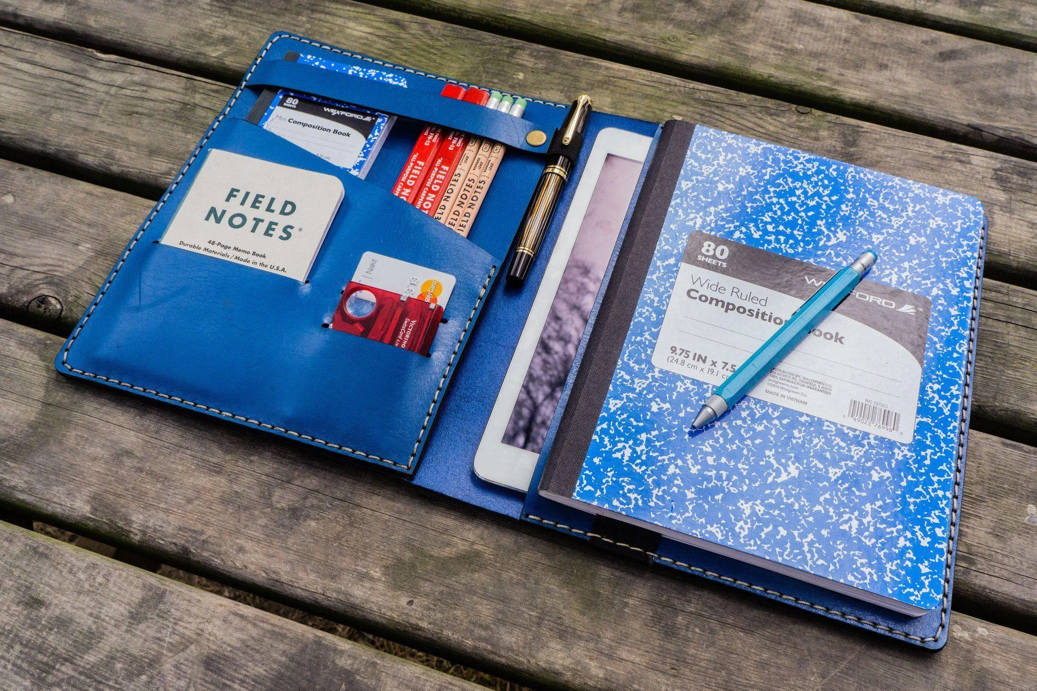 Leather Leuchtturm1917 B5 Notebook & iPad Air/Pro Cover - Blue