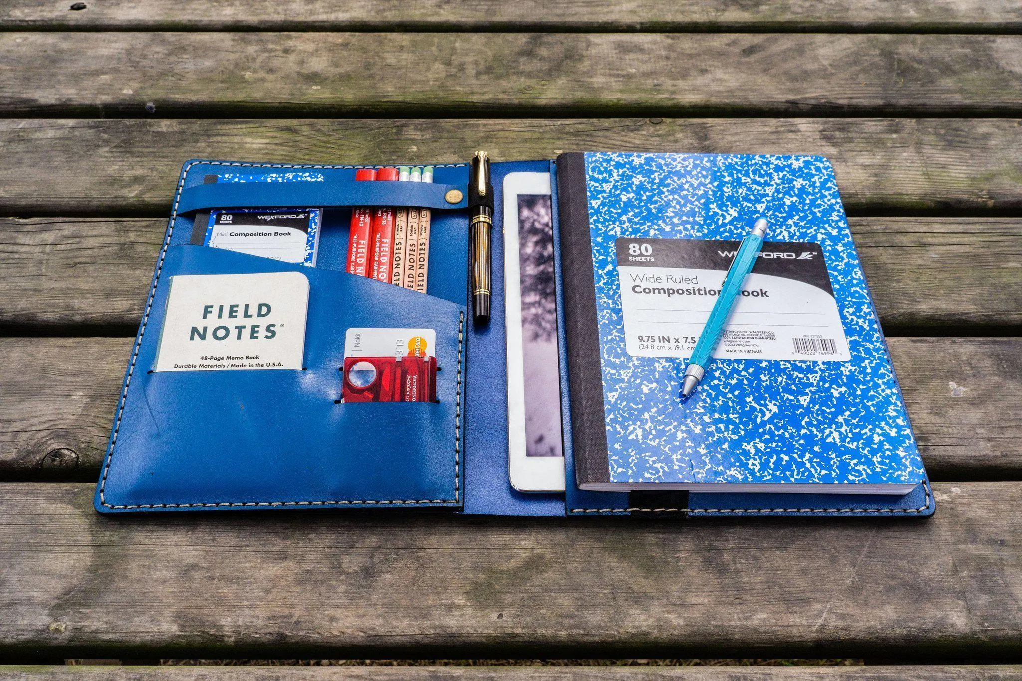 Leather Leuchtturm1917 B5 Notebook & iPad Air/Pro Cover - Blue