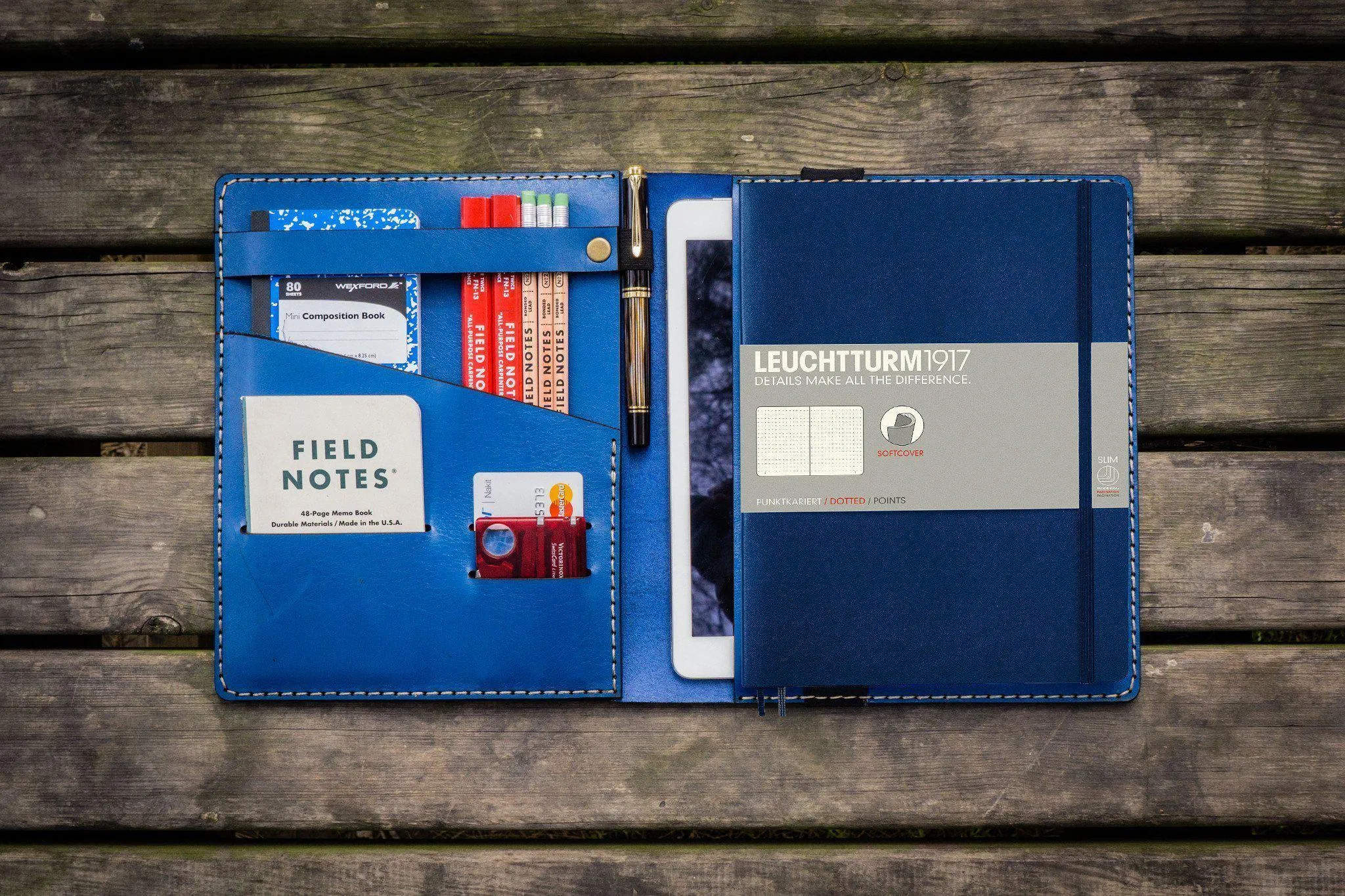 Leather Leuchtturm1917 B5 Notebook & iPad Air/Pro Cover - Blue