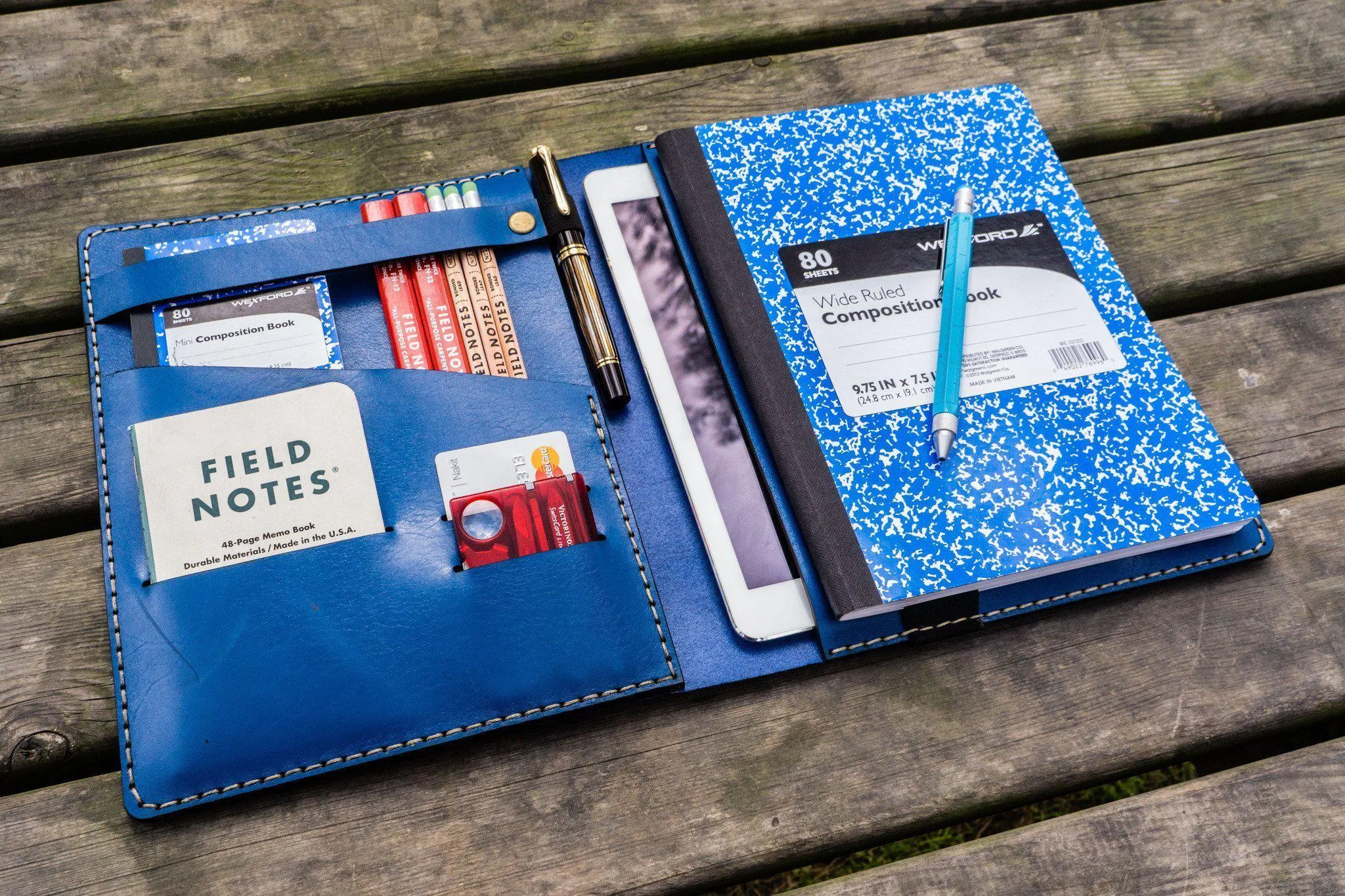 Leather Leuchtturm1917 B5 Notebook & iPad Air/Pro Cover - Blue