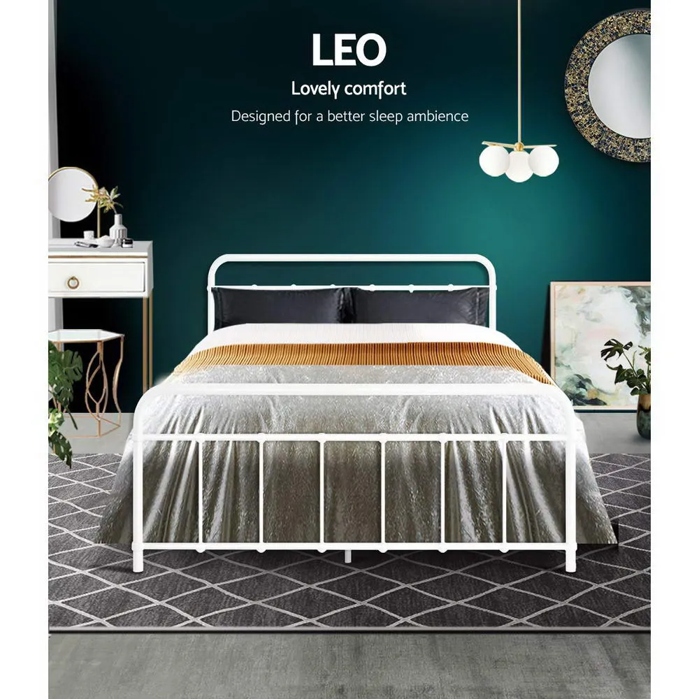 Leo Metal Double Bed Frame White