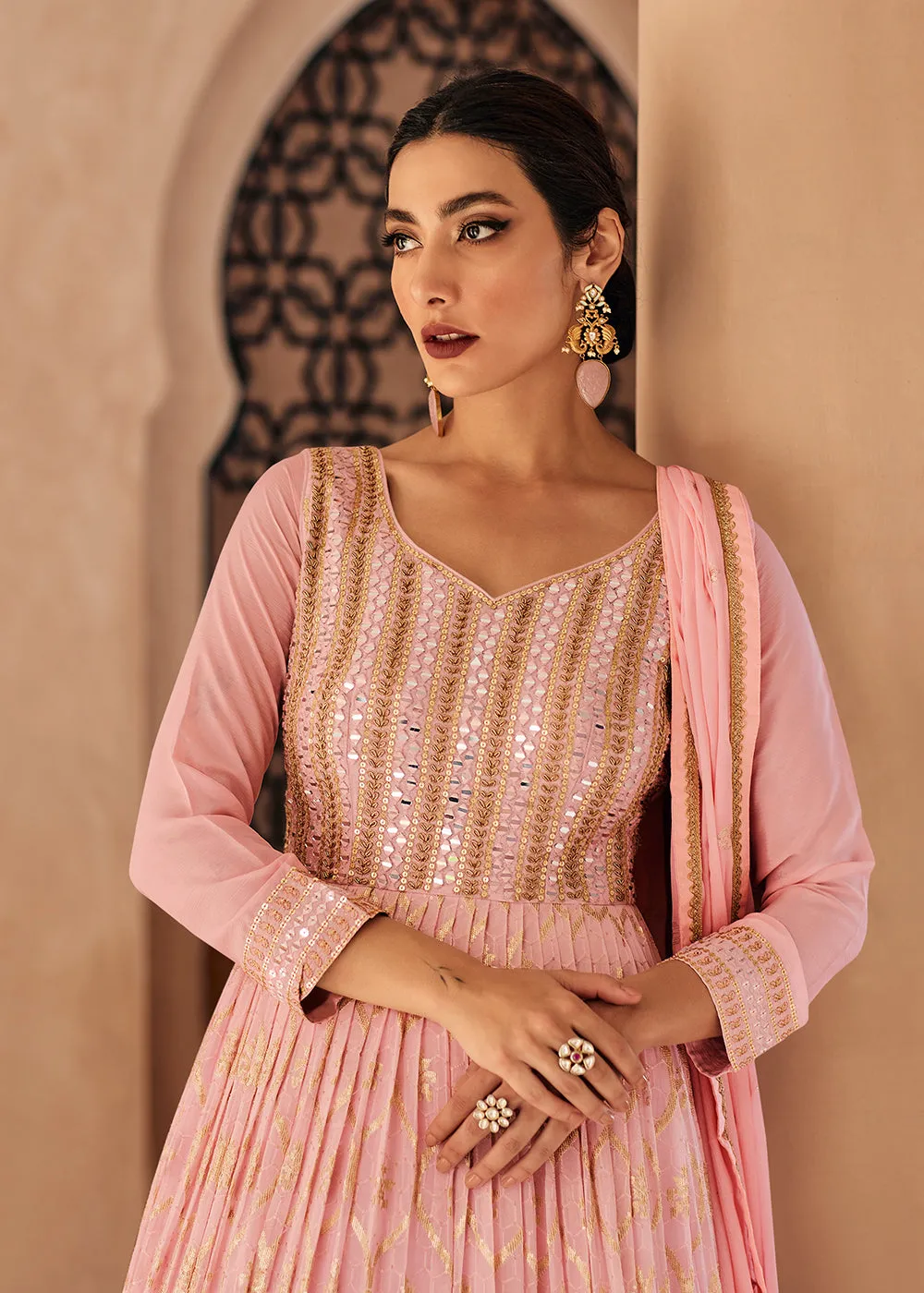 Lovely Light Pink Georgette Traditional Wedding Anarkali Suit