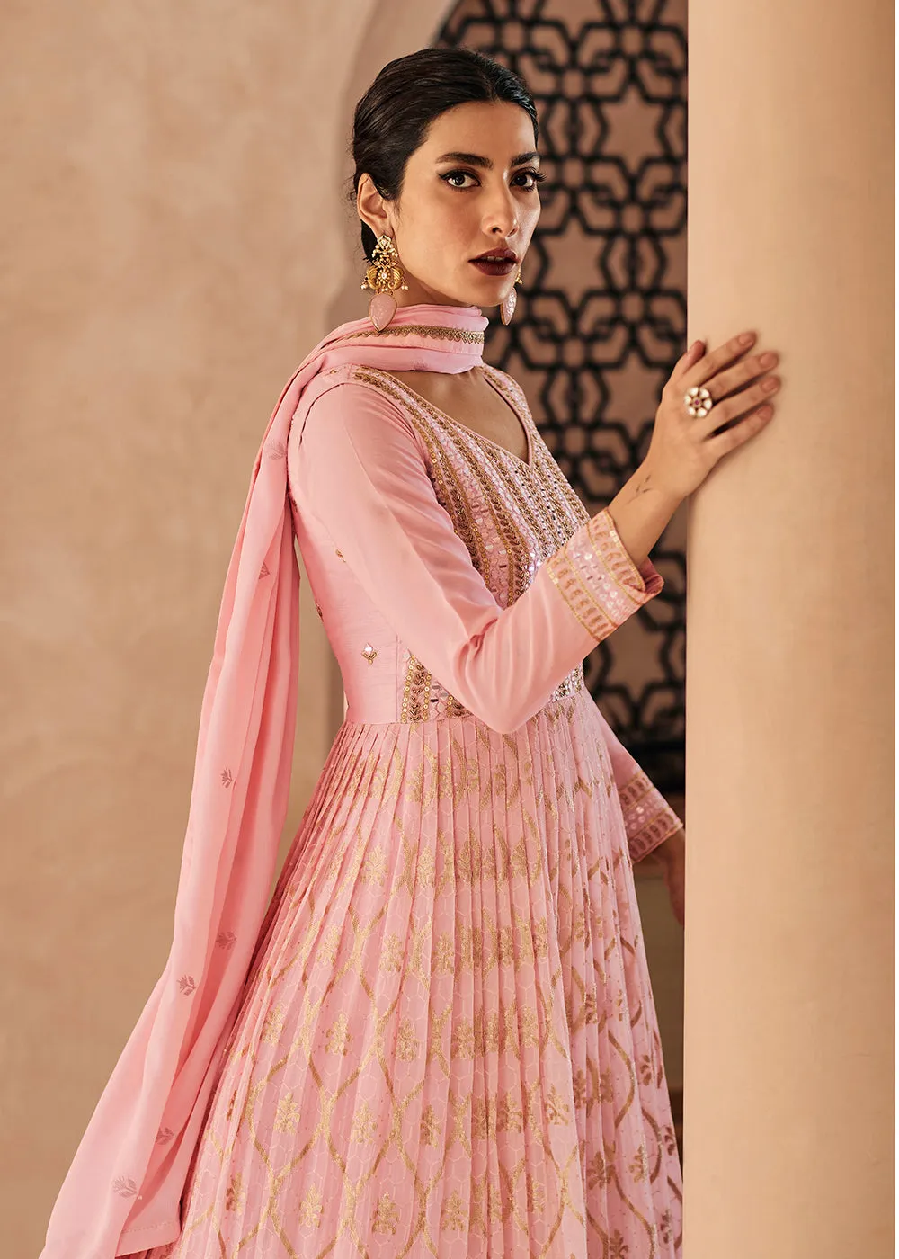 Lovely Light Pink Georgette Traditional Wedding Anarkali Suit