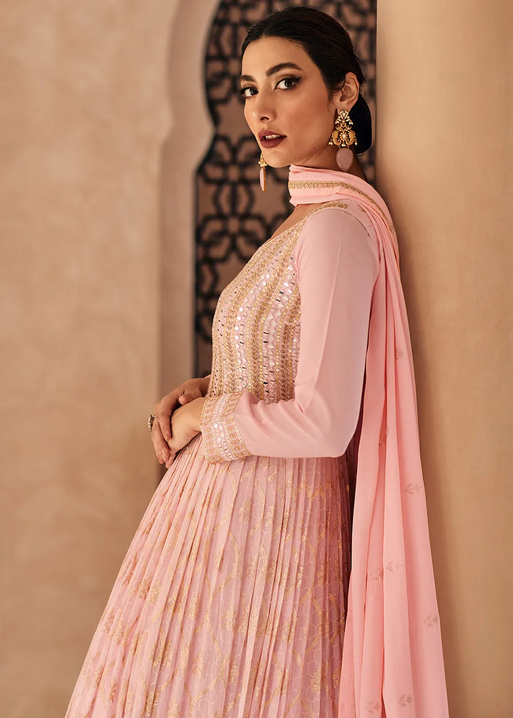 Lovely Light Pink Georgette Traditional Wedding Anarkali Suit