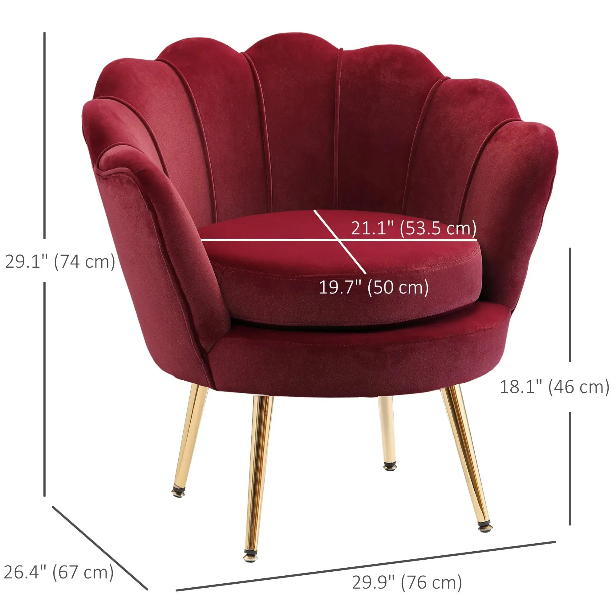 Modern Chair with Velvet-Touch Fabric and Gold Metal Legs - Available in 5 Colours