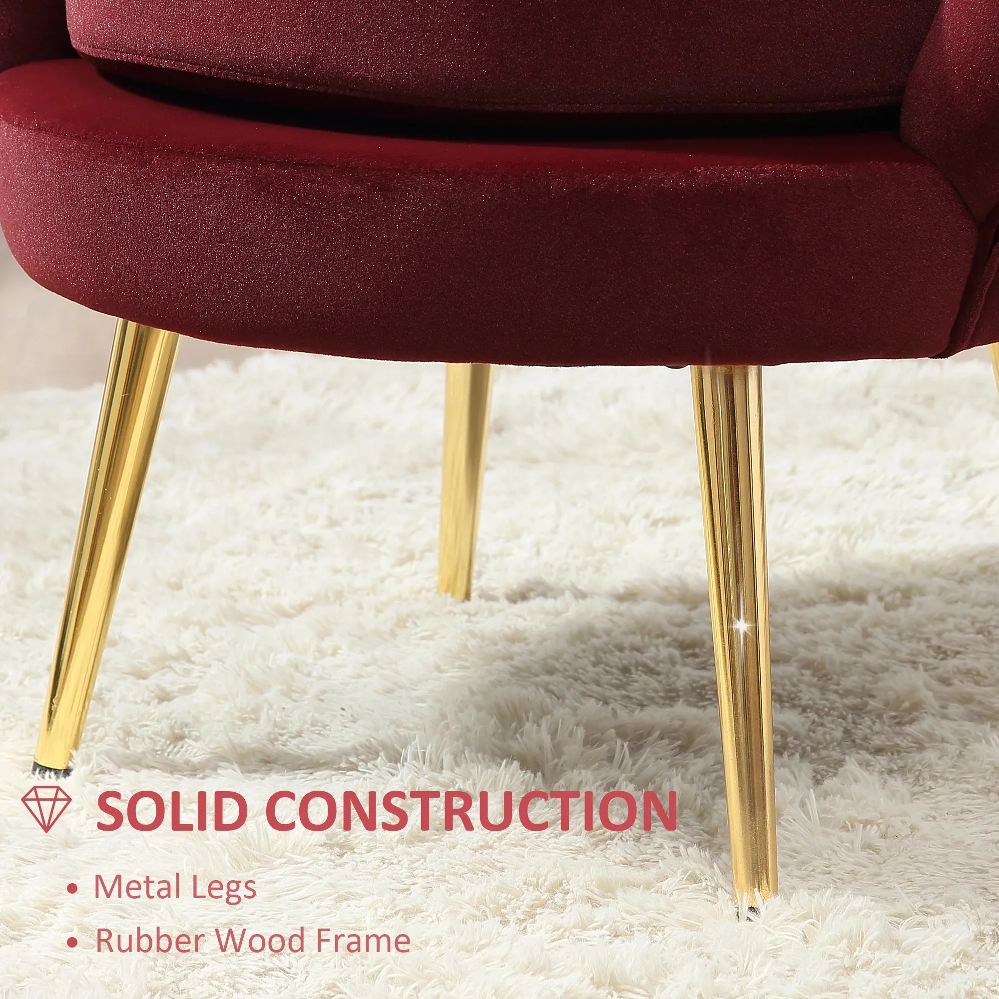 Modern Chair with Velvet-Touch Fabric and Gold Metal Legs - Available in 5 Colours