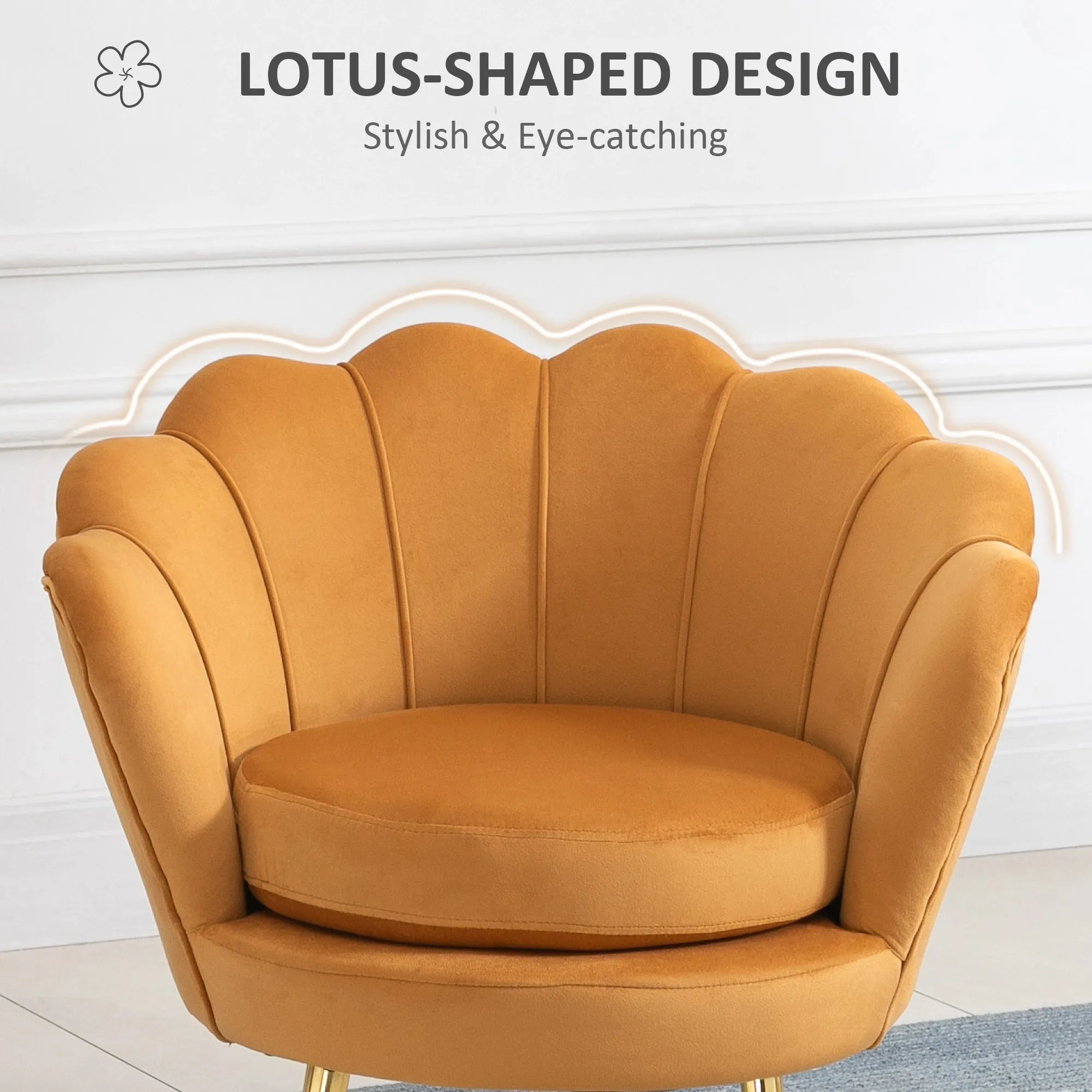 Modern Chair with Velvet-Touch Fabric and Gold Metal Legs - Available in 5 Colours