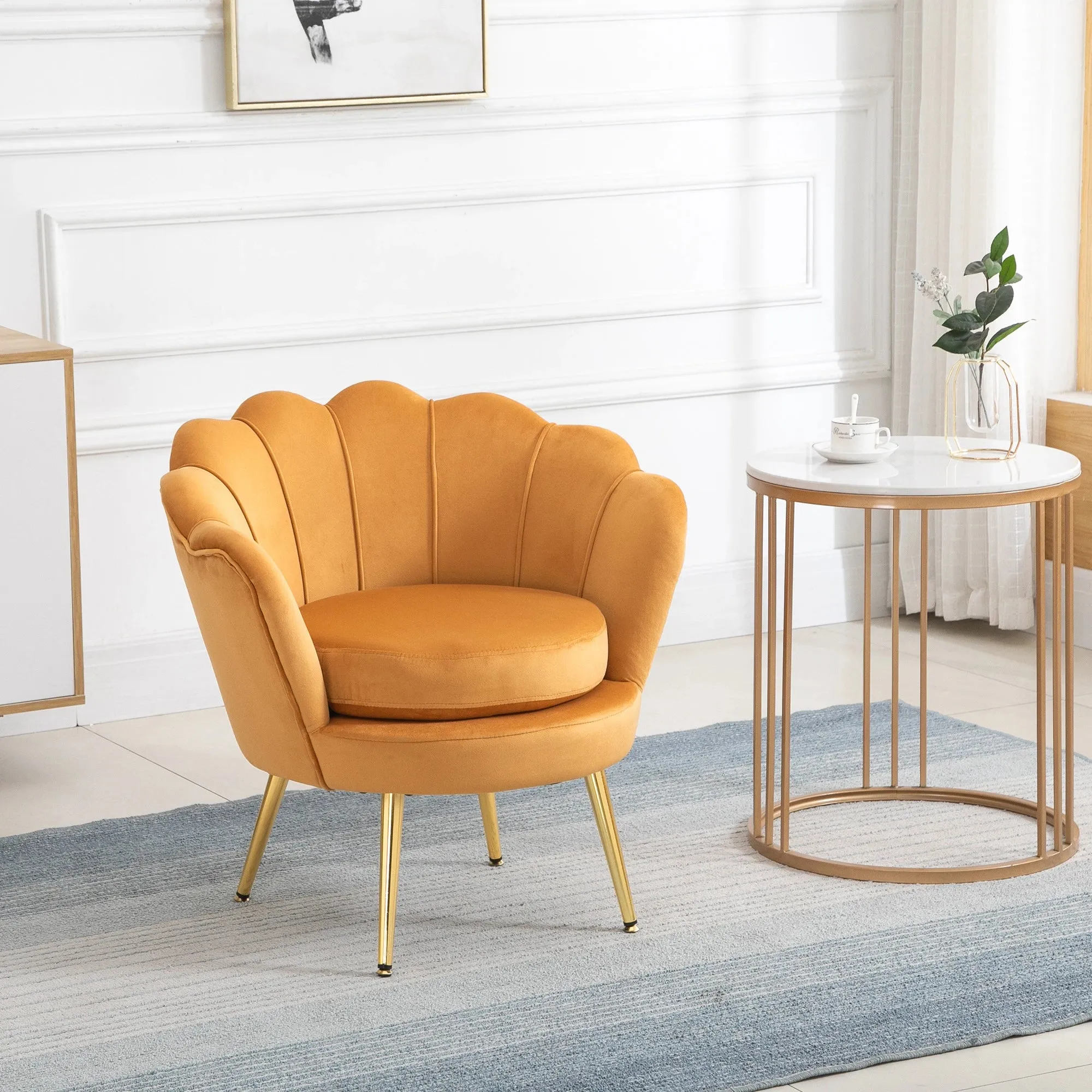 Modern Chair with Velvet-Touch Fabric and Gold Metal Legs - Available in 5 Colours