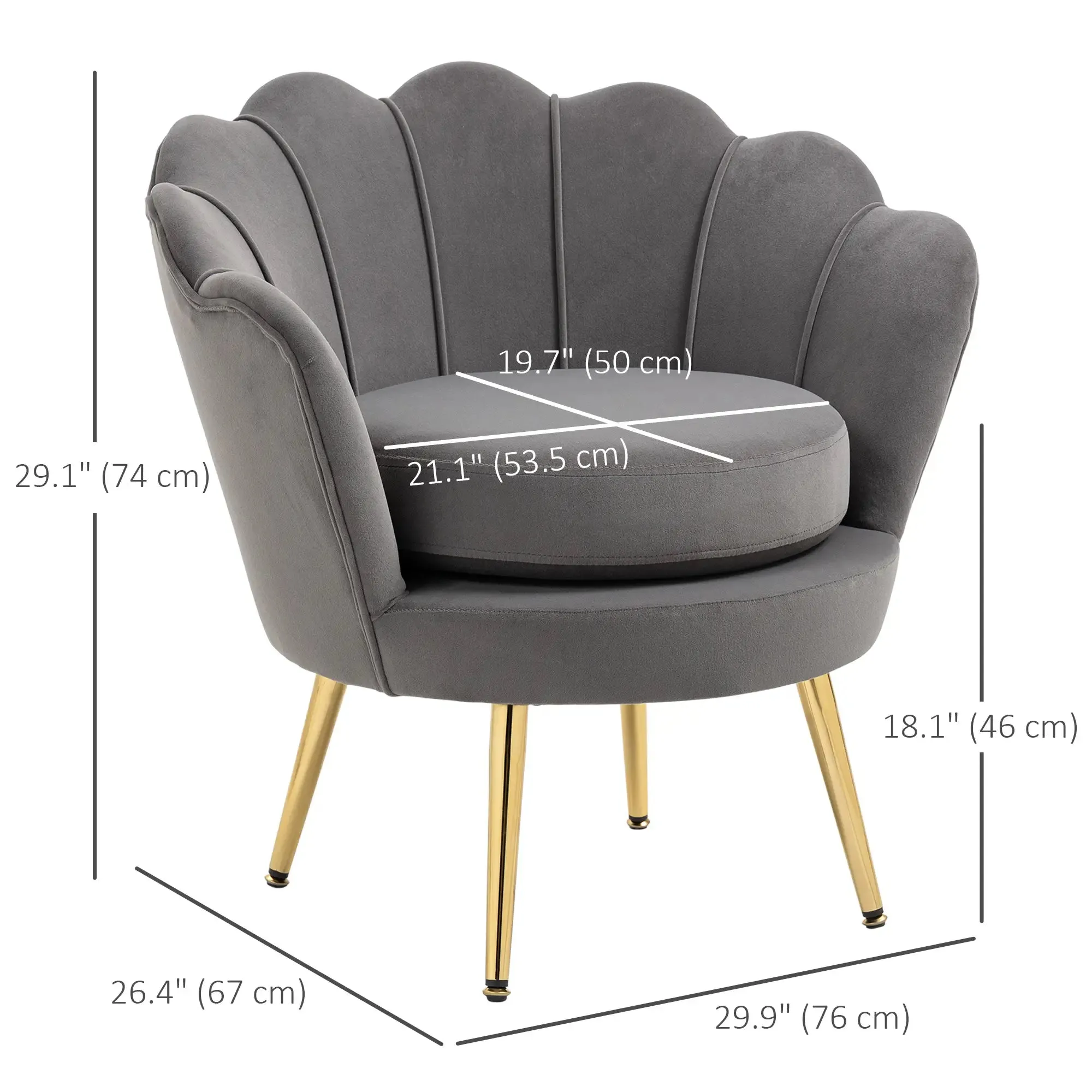 Modern Chair with Velvet-Touch Fabric and Gold Metal Legs - Available in 5 Colours