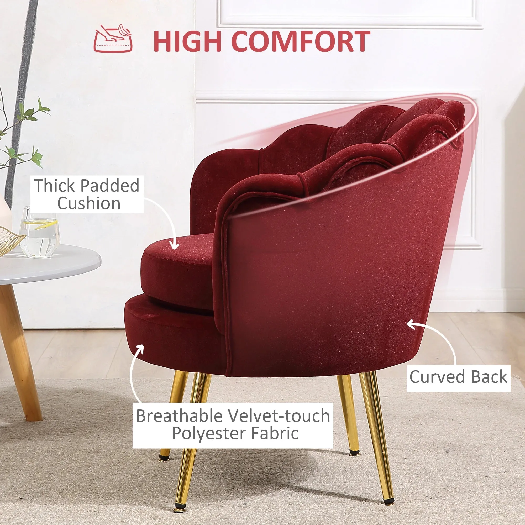 Modern Chair with Velvet-Touch Fabric and Gold Metal Legs - Available in 5 Colours