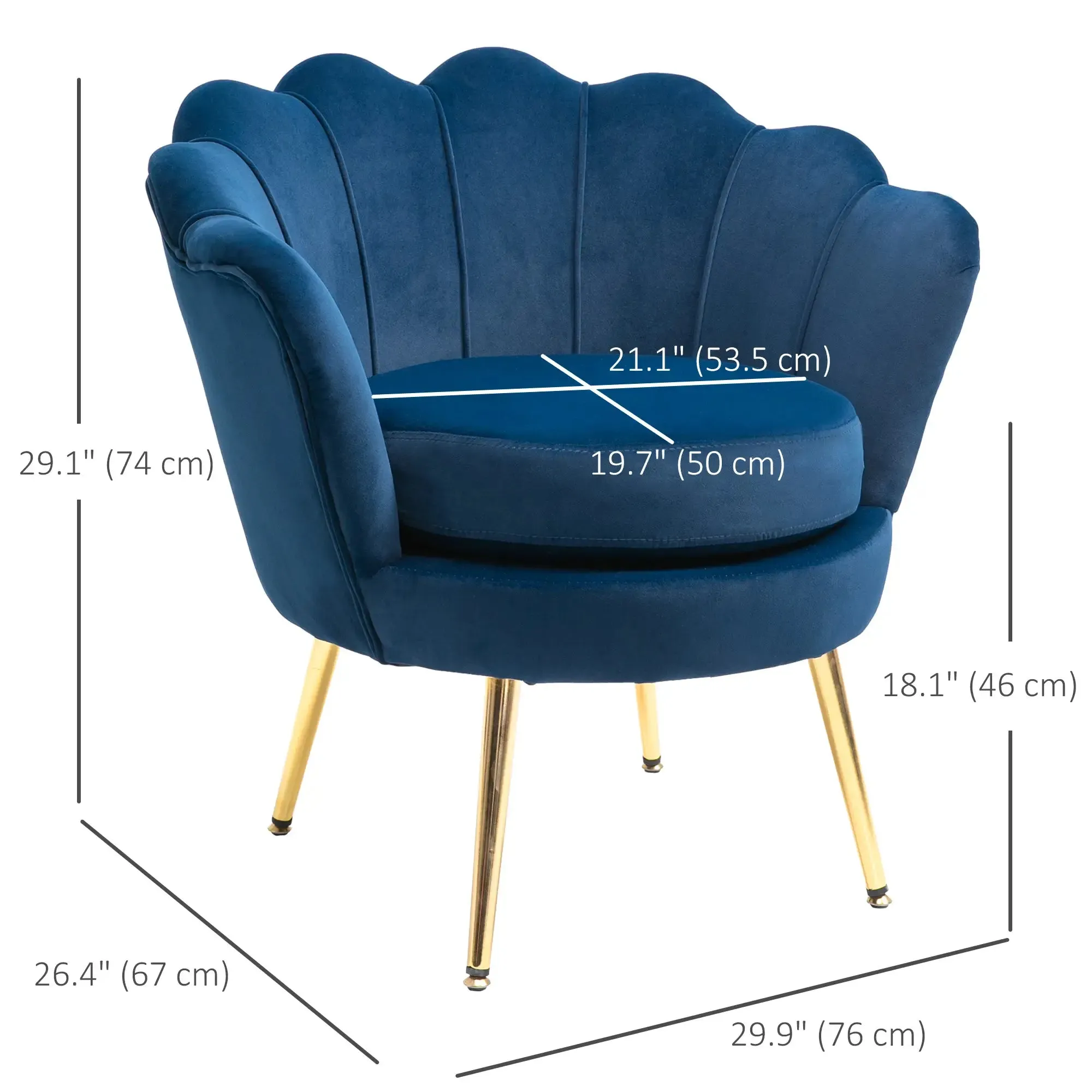 Modern Chair with Velvet-Touch Fabric and Gold Metal Legs - Available in 5 Colours