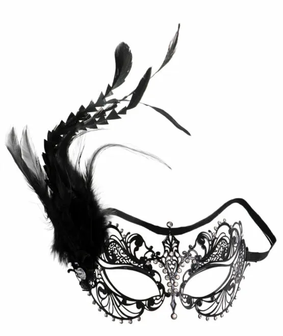 Moulin Rouge Cut Out Metal Mask with Feathers