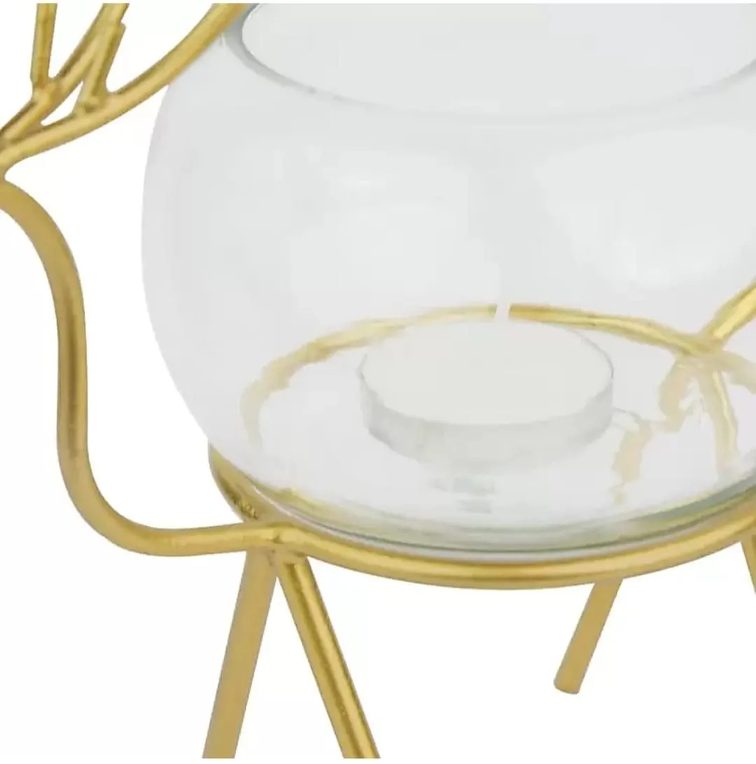 Next In Crafts Deer Design Metallic Tea Light Holder Gold Plated with Glass(Pack of 1)