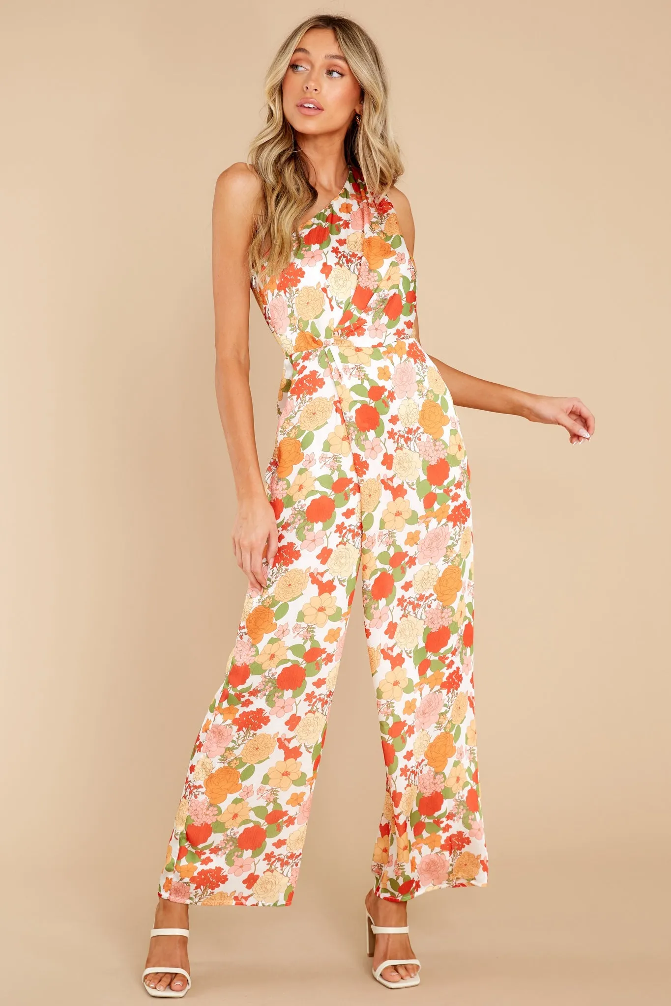 Nolana Red And Orange Peony Printed Jumpsuit