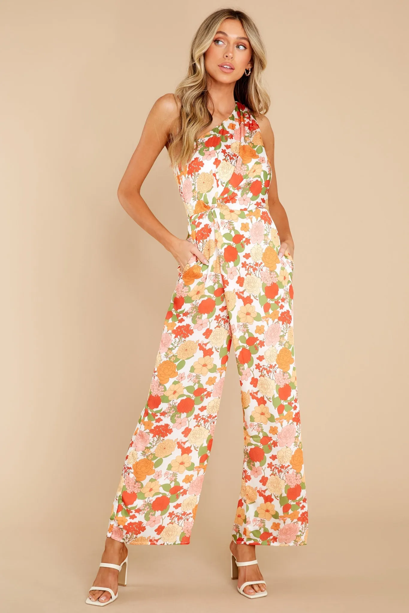 Nolana Red And Orange Peony Printed Jumpsuit