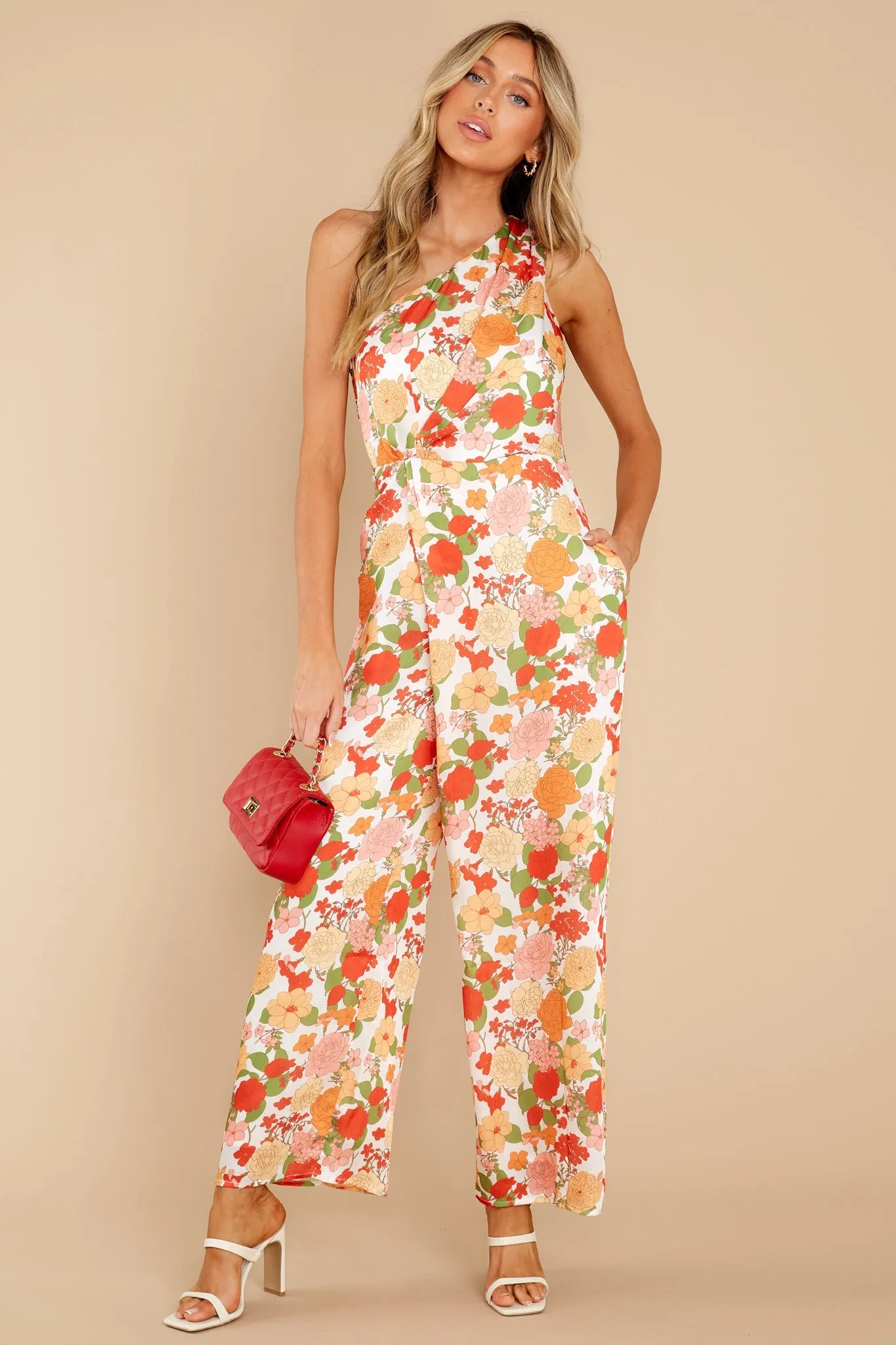 Nolana Red And Orange Peony Printed Jumpsuit