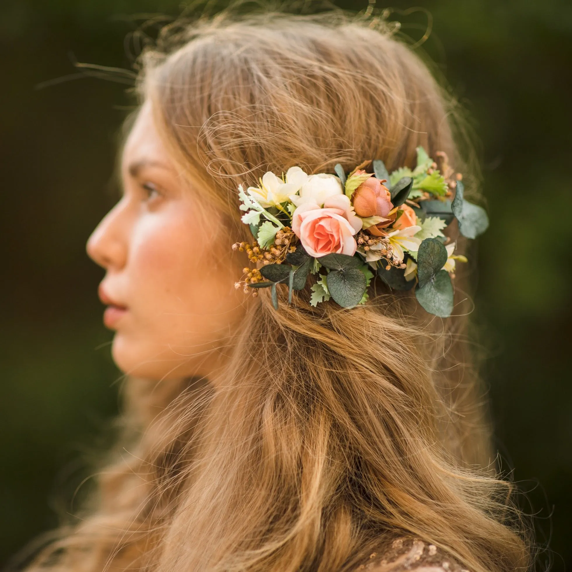 Peach flower hair comb Wedding flower accessories Magaela flower comb Apricot hair comb Greenery bridal comb Hochzeit haarkaam Handmade