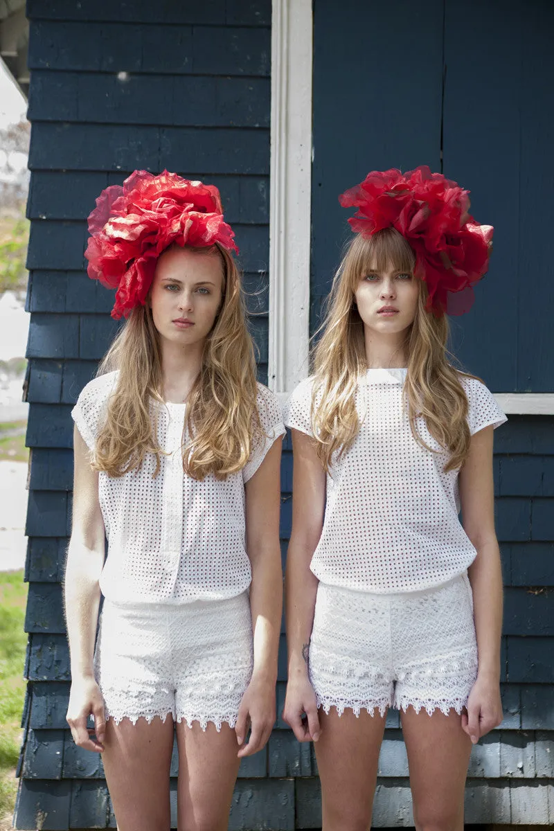 Red Floral Fascinator Headband- Hair Accessory