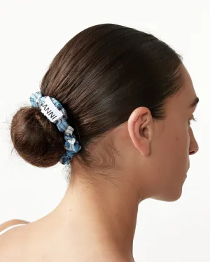 Seersucker Check Scrunchie in Azure Blue