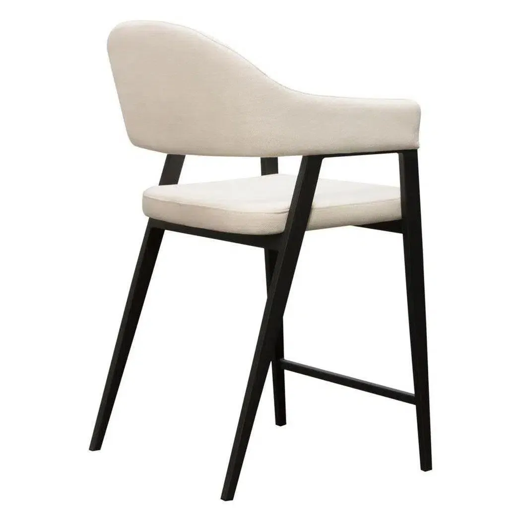 Set of 2 Counter Height Chairs Upholstered In Cream Fabric