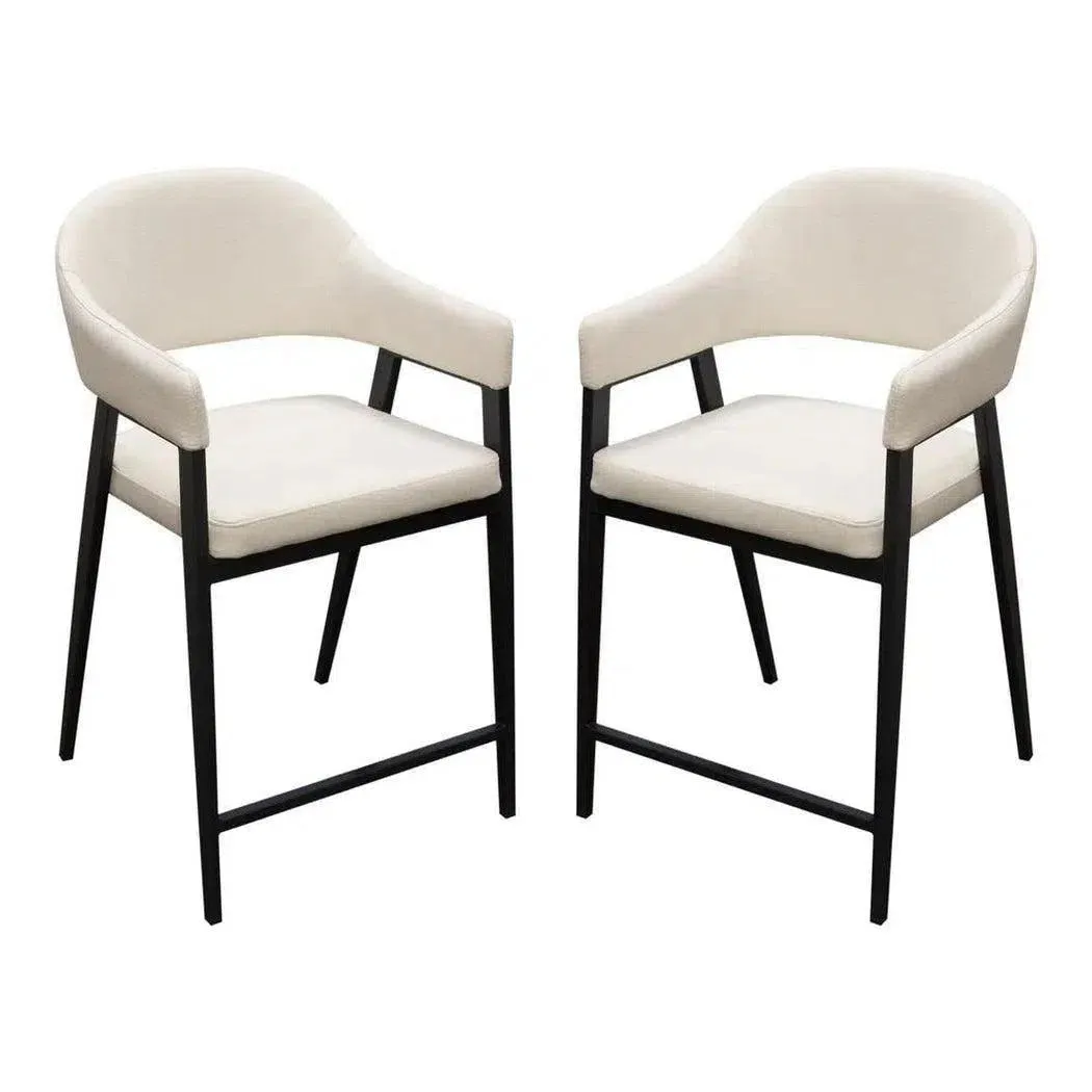 Set of 2 Counter Height Chairs Upholstered In Cream Fabric