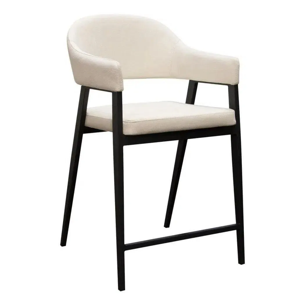 Set of 2 Counter Height Chairs Upholstered In Cream Fabric